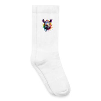 Bunter Rhino-Porträt mit Farbklecks - Kinder Tennissocken - Weiß - Rechts