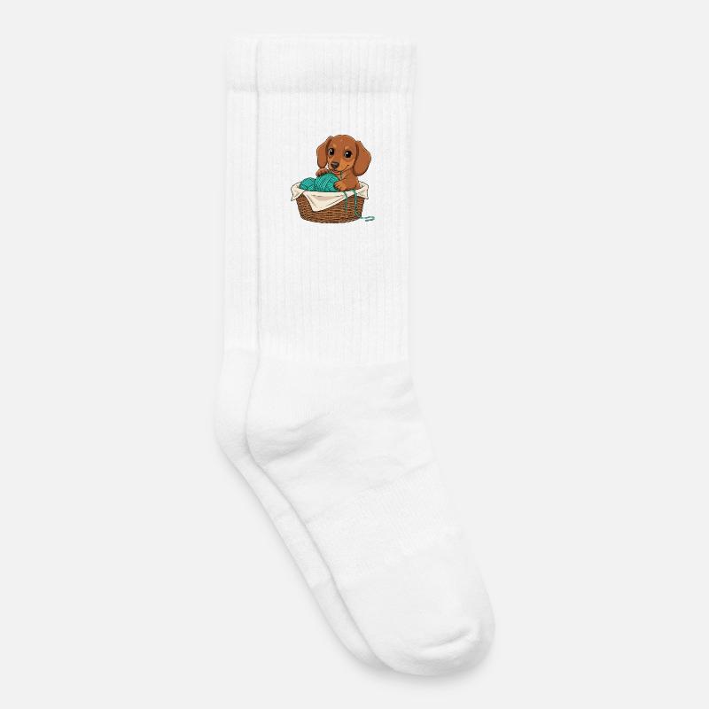 Chiot teckel dans un panier - Chaussettes de tennis bio enfant - blanc