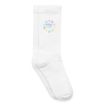 PAW LOVERS Bleu Pattes Pastel - Chaussettes de tennis bio enfant - blanc - Droite