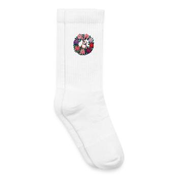 Circular Floral Rabbit - Kids Tennis Socks - white - Right