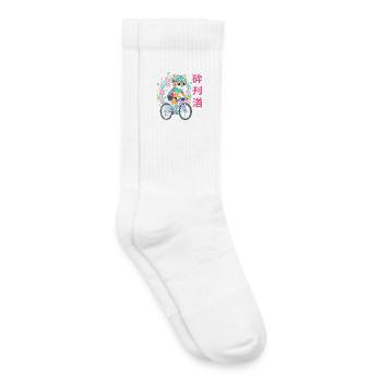 Cycliste félin néon avec des fleurs - Chaussettes de tennis bio enfant - blanc - Droite