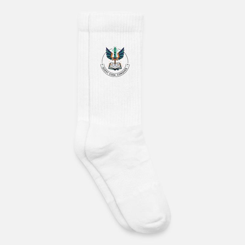 Quest. Code. Conquer Emblem - Kids Tennis Socks - white