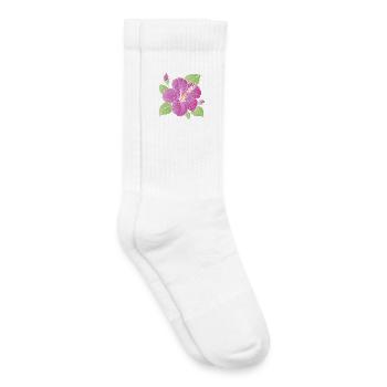 Purple Hibiscus Flower with Buds Illustration - Kids Tennis Socks - white - Right