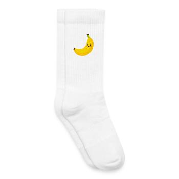 Yellow Kawaii Banana – Sweet Fruit Illustration Art - Kids Tennis Socks - white - Right