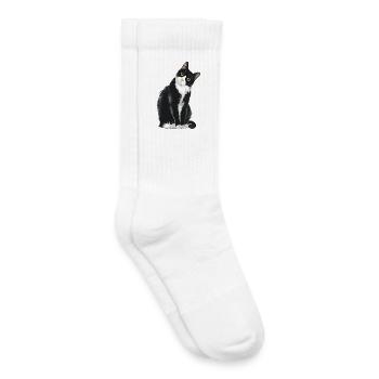 Chat noir et blanc - Chaussettes de tennis bio enfant - blanc - Droite