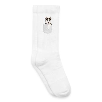 Husky aux yeux bleus dans la poche - chien de poche - Chaussettes de tennis bio enfant - blanc - Droite