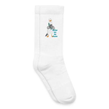 « Beurre au poisson » - Drôle de mouette avec du poisson - Chaussettes de tennis bio enfant - blanc - Droite
