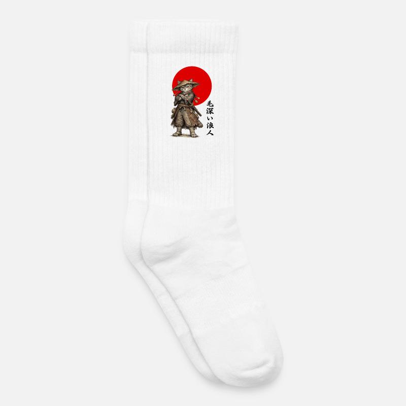 Katzen-Ronin-Samurai unter roter Sonne - Kinder Tennissocken - Weiß