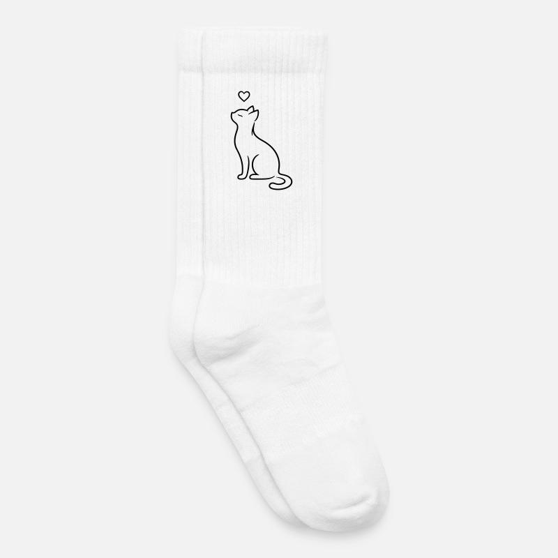 Elegant siddende kat med hjerte | Minimal Kærlighedskunst - Tennisstrømper børn - hvid