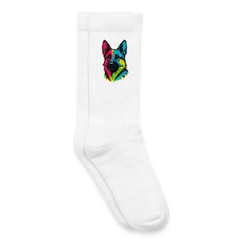 Deutscher Schäferhund-Pop-Art, mehrfarbiges Hundeporträt - Kinder Tennissocken - Weiß - Rechts