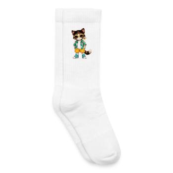 Hawaiian Tropical Cat Yellow Glasses - Kids Tennis Socks - white - Right