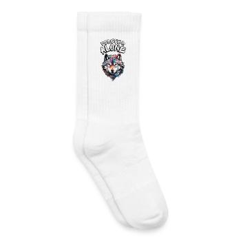 A colourful wolf portrait with a message - Kids Tennis Socks - white - Right