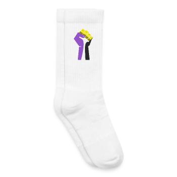 Le poing levé (violet, jaune, noir, blanc) - Chaussettes de tennis bio enfant - blanc - Droite