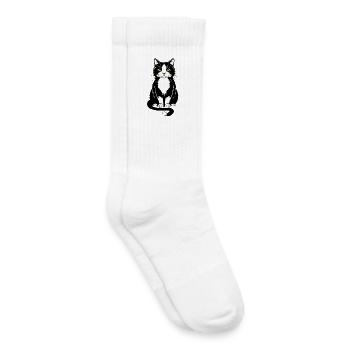 Illustration of a black and white cat with yellow eyes - Kids Tennis Socks - white - Right