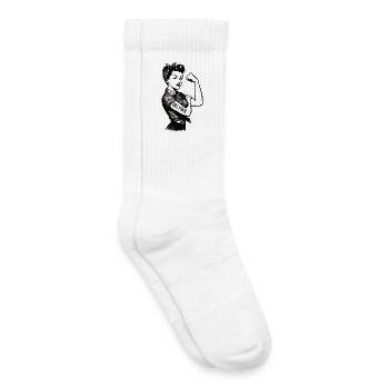 Strong Woman GRL PWR Rockabilly Biceps Arm Gift - Kids Tennis Socks - white - Right