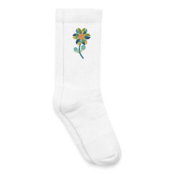 Grafisches Blumenmuster in warmen Farben - Kinder Tennissocken - Weiß - Rechts