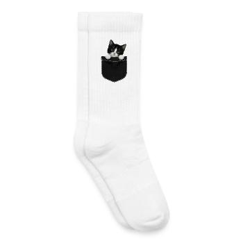 Cat Pocket späht süße Katze in die Tasche - Kinder Tennissocken - Weiß - Rechts