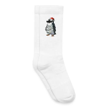 Noël pingouin mignon avec des guirlandes lumineuses dessin animé - Chaussettes de tennis bio enfant - blanc - Droite