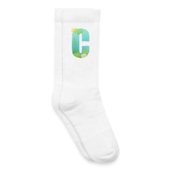 Récif de corail C lettre Design bleu vert Turquoise - Chaussettes de tennis bio enfant - blanc - Droite