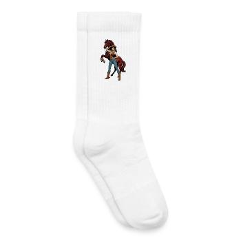 Femme cow-boy et cheval rouge - Chaussettes de tennis bio enfant - blanc - Droite