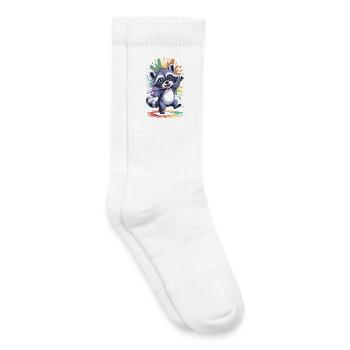 Cheerful raccoon with colors - Kids Tennis Socks - white - Right
