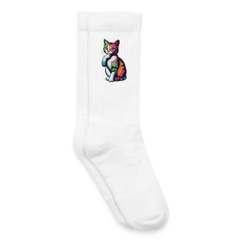 Nachdenkliche Pop-Katze Farbexplosion - Kinder Tennissocken - Weiß - Rechts