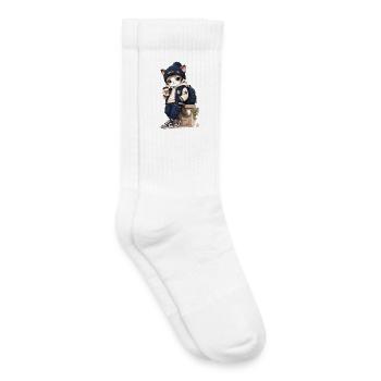 Urbanes Kätzchen im blauen Hoodie - Kinder Tennissocken - Weiß - Rechts