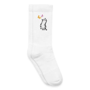 Cat with Butterflies – Sketch Design - Kids Tennis Socks - white - Right