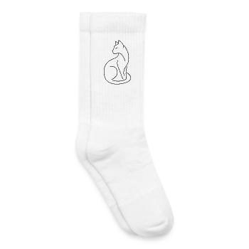 Cat tomcat silhouette of black lines - Kids Tennis Socks - white - Right