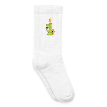 First Birthday - One - Number - Animals - Kids Tennis Socks - white - Right