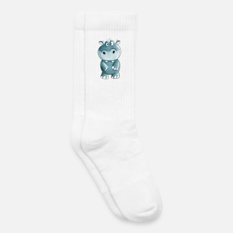 Blaues Nilpferd I Wildtiere Comic - Kinder Tennissocken - Weiß