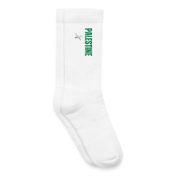 Made in Palestine, design vertical - Chaussettes de tennis bio enfant - blanc - Droite