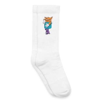 Verspielte Katze mit Mausmuster - Kinder Tennissocken - Weiß - Rechts