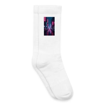 Neon Night Street Pink Skyline - Kids Tennis Socks - white - Right