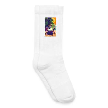Chien au coucher du soleil sur une chaise longue de plage - Chaussettes de tennis bio enfant - blanc - Droite