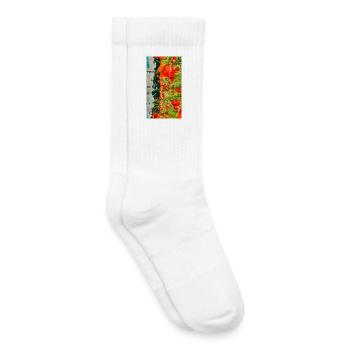 Mohnblumen auf dem Feld mit handgeschriebenem Text - Kinder Tennissocken - Weiß - Rechts