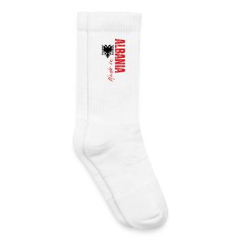 Fabriqué en Albanie, drapeau de l’Albanie - Chaussettes de tennis bio enfant - blanc - Droite