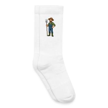 Farmer with pitchfork cartoon - Kids Tennis Socks - white - Right