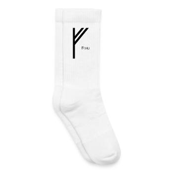 Fehu Rune with Name Black – Viking Futhark - Kids Tennis Socks - white - Right