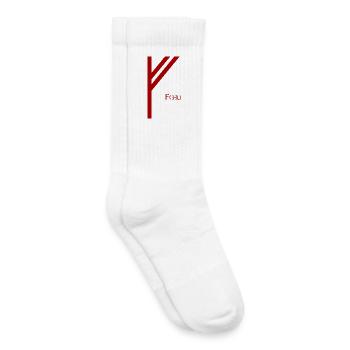 Fehu rune named Red – Viking Futhark Norse - Kids Tennis Socks - white - Right