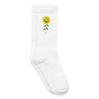 Planète Terre et fleur de tournesol - Chaussettes de tennis bio enfant - blanc - Droite