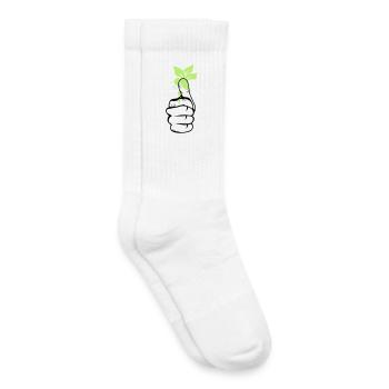 A hand with green leaves on the thumb - Kids Tennis Socks - white - Right