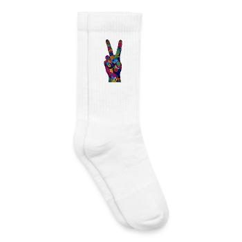 Floral Peace Sign Hand in Vibrant Color - Kids Tennis Socks - white - Right
