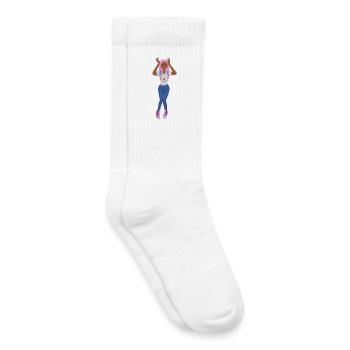 Black Girl Pink Braids Hair Cute Afro Girl - Kids Tennis Socks - white - Right