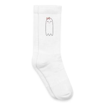 Ghost with Pink Bow – Cute Halloween Design - Kids Tennis Socks - white - Right