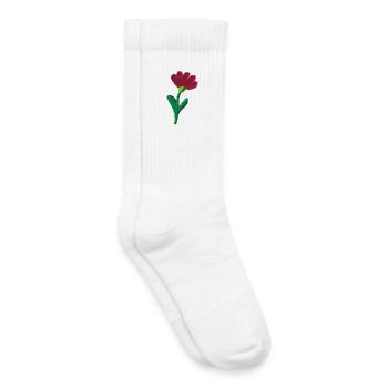 Fleur brodée - Chaussettes de tennis bio enfant - blanc - Droite