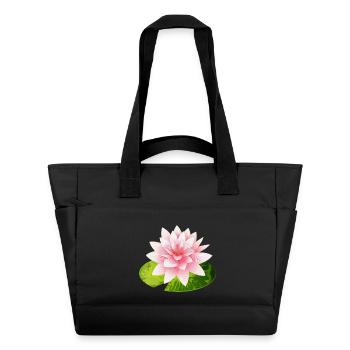 nénuphar brillant avec pétale de nénuphar vert - Sac matelassé déperlant - noir - Devant