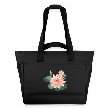 Deux fleurs de nénuphars avec bourgeon dans l’étang aux nénuphars - Sac matelassé déperlant - noir - Devant