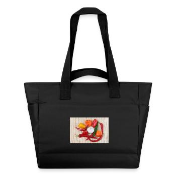 Piments colorés et ail - Sac matelassé déperlant - noir - Devant