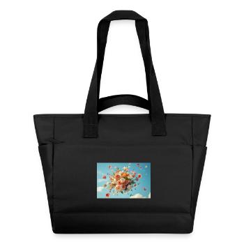 Panier de fleurs flottant dans le ciel nuageux - Sac matelassé déperlant - noir - Devant